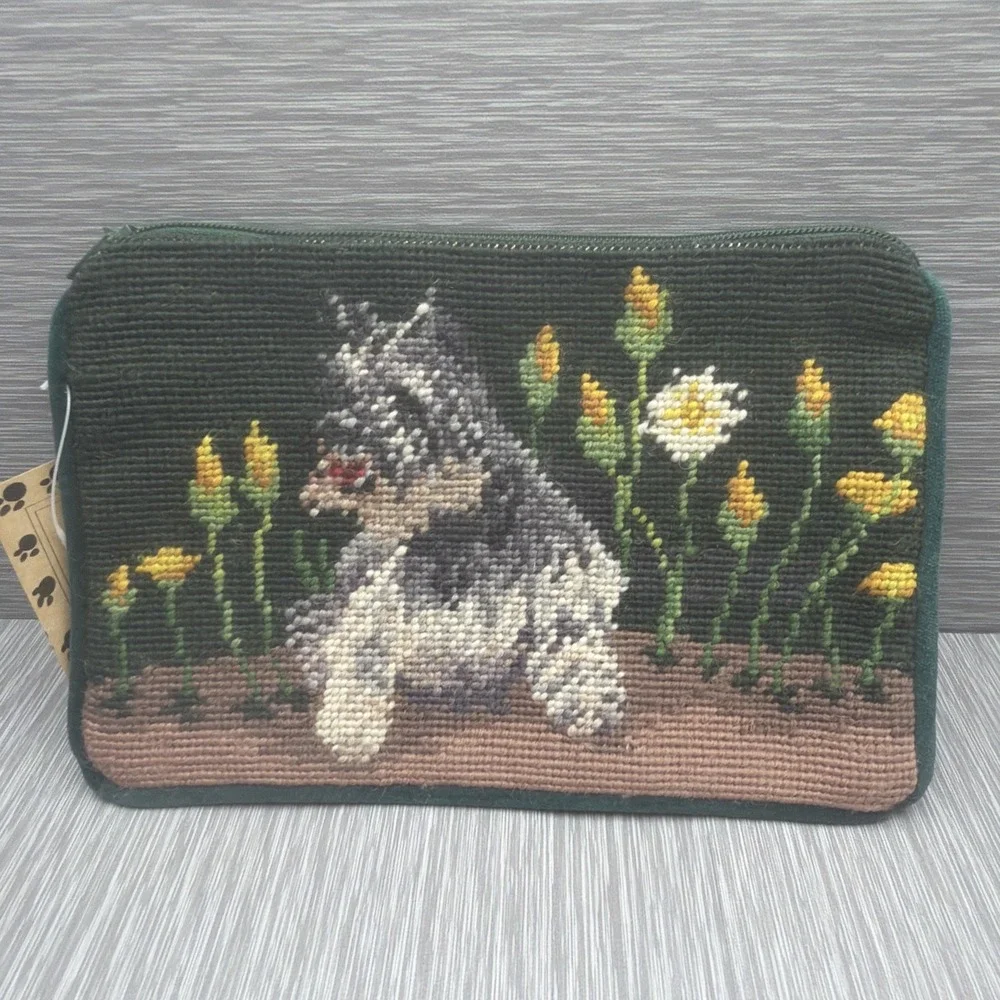 Charles Keath Schnauzer Needlepoint Cosmetic Bag Wool Dog Pouch Vintage NWT